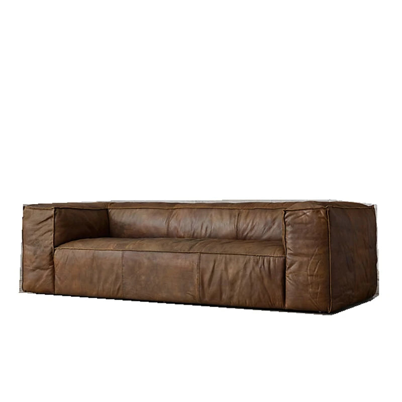 Nordic Italiano Luxury Brown  Leather  Lazy Puffs , Double Lounge Floor Couch