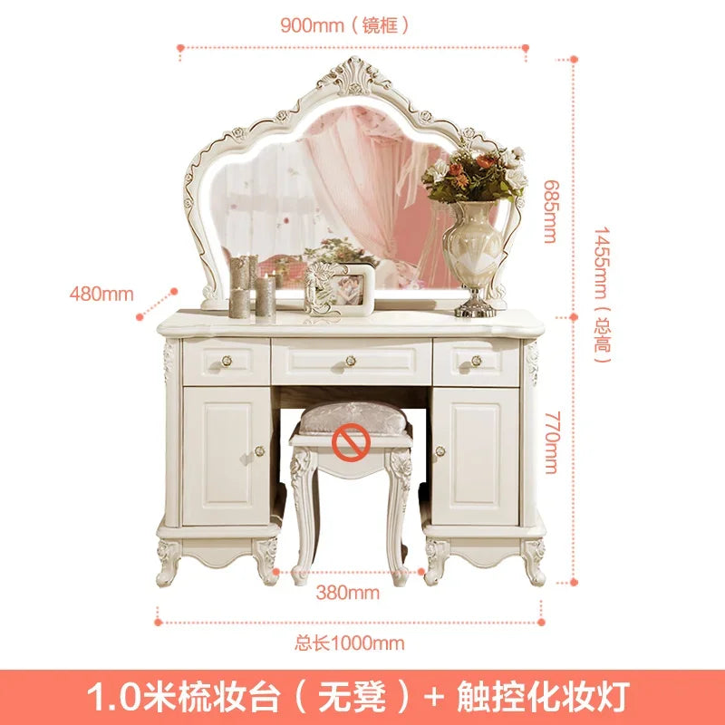 Nordic European Luxury  Girls Wooden White Tall Makeup Vanity