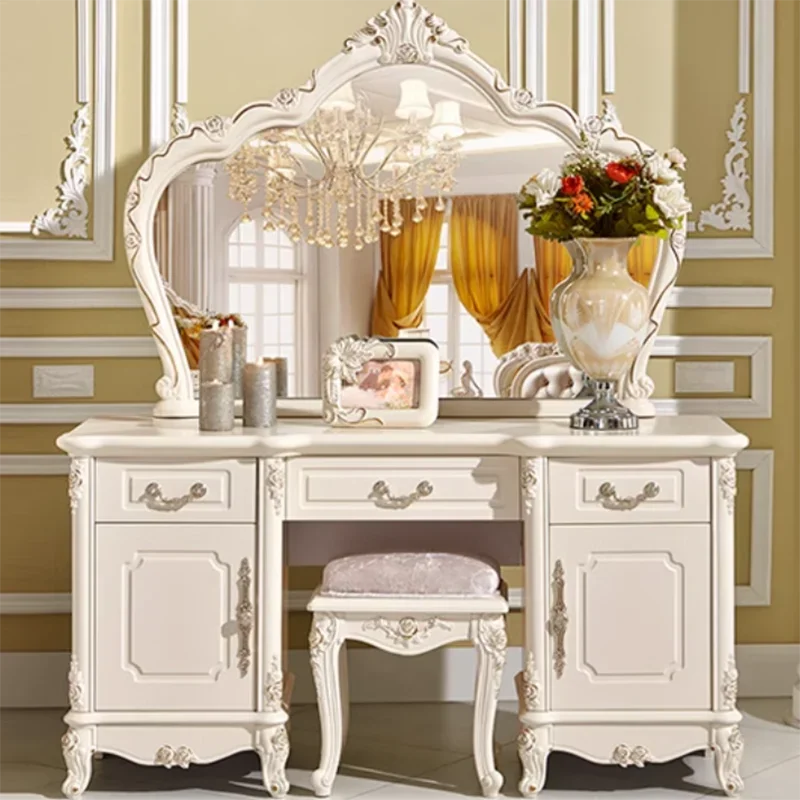 Nordic European Luxury  Girls Wooden White Tall Makeup Vanity