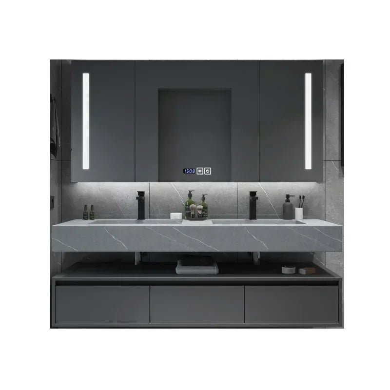 Modern Vanity with Sink Combo Sintered Stone Countertop. Freestanding Storage cabinet