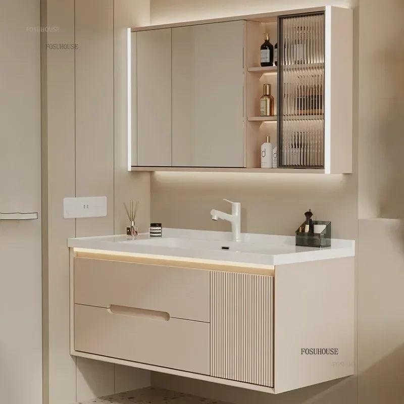 Modern Simple Solid Wood Cabinet, Ceramic Wash Basin,