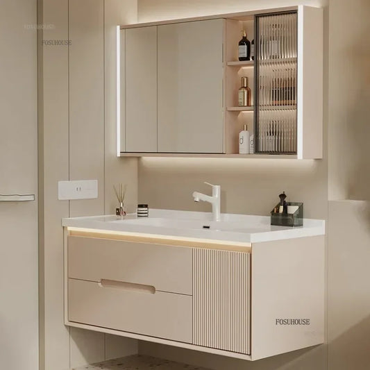 Modern  Solid Wood Cabinet, Ceramic Wash Basin,