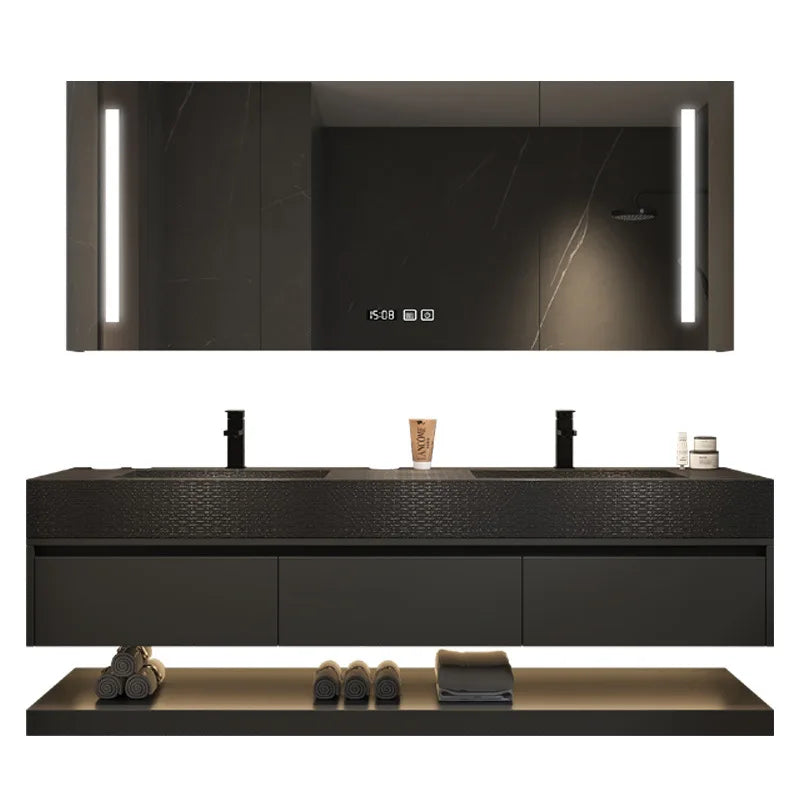 Modern Black  Slate Intergrated Seamless Washbasin with Sink, vanity with drawers