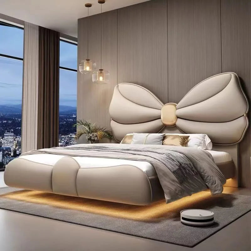 Luxury  Floating Bed with lights. Modern King Size Frame Double. Twin Headboards