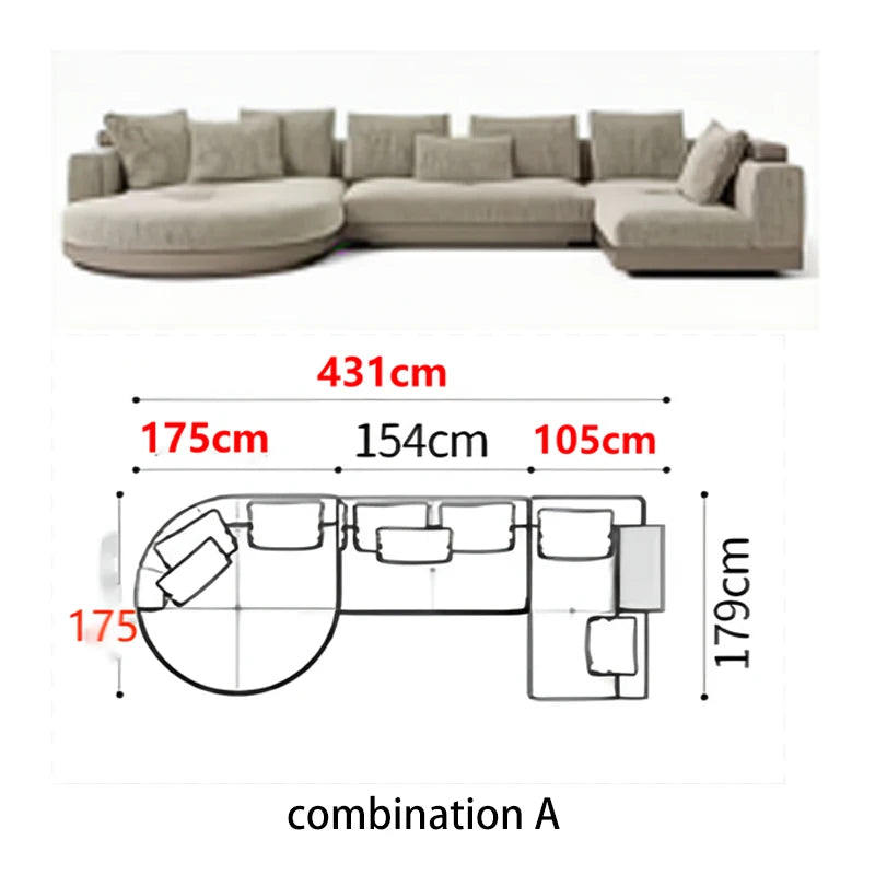 i Minimalist  Italian Sectional Cotton and  Linen Fabric  Large Flat Floor Designer Sofas
