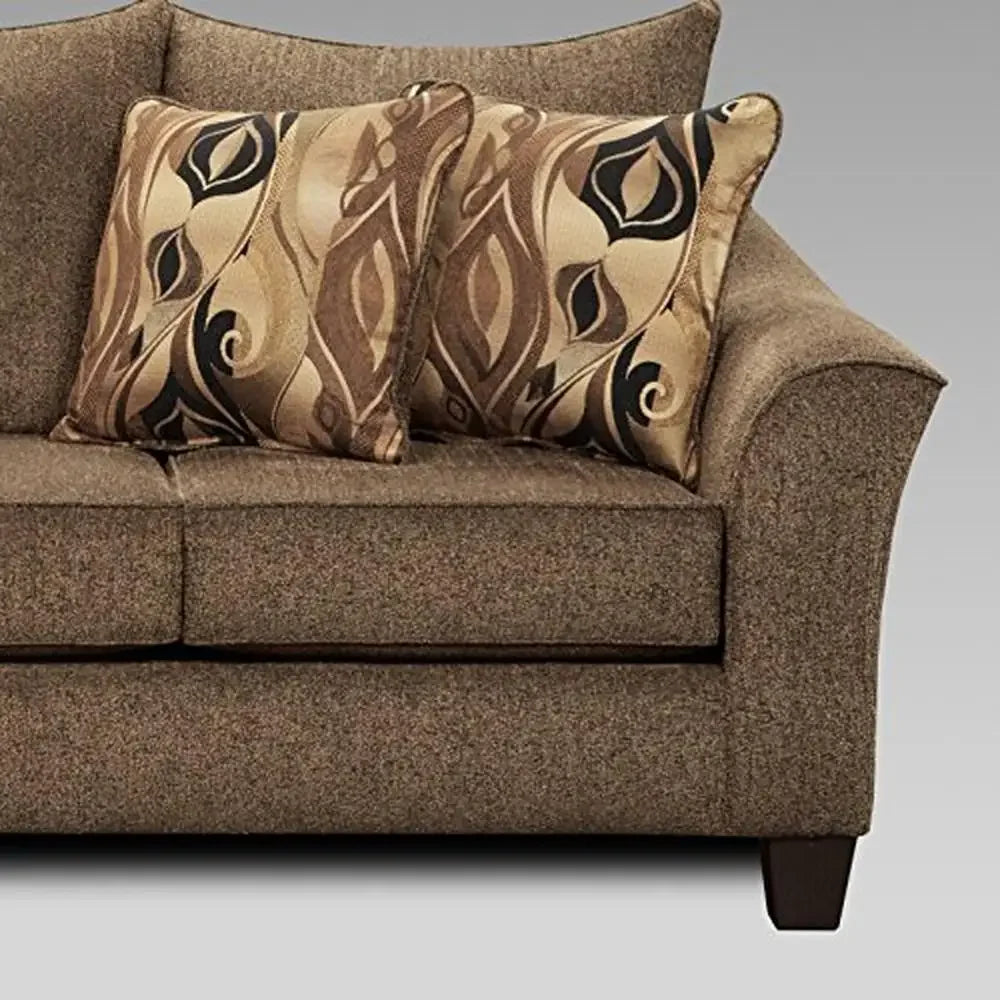 Made in America Easy Assembly Ships, Brown Fabric sofa and Loveseat with Overstuffed Back cushions, high density Foam dest
