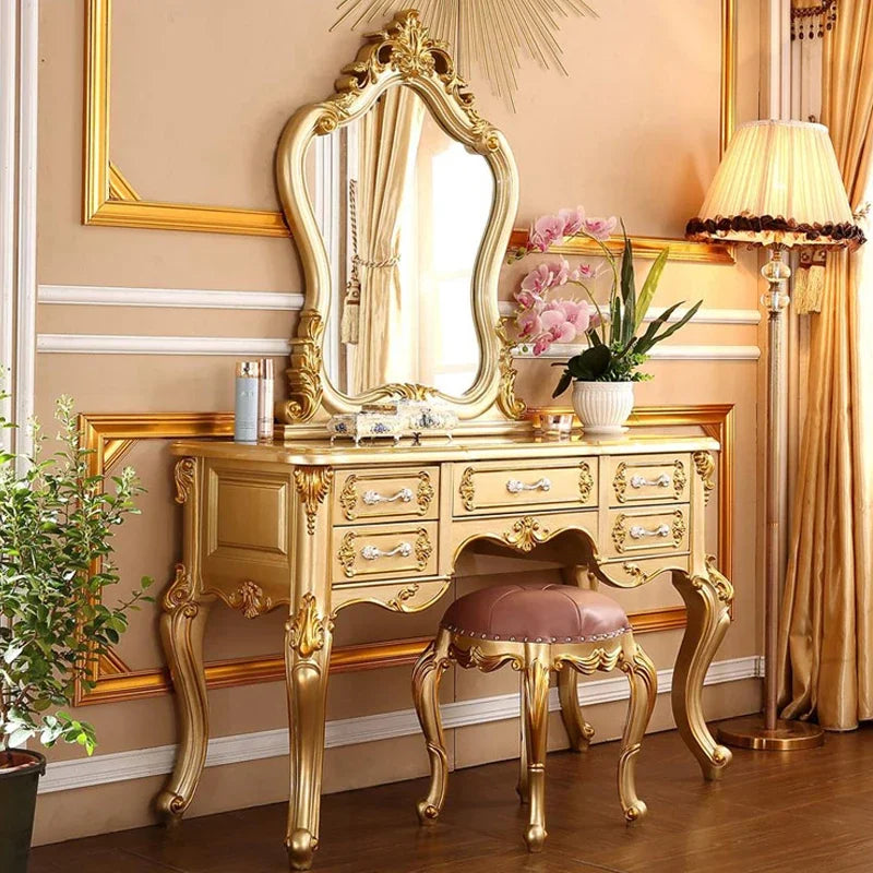 Nordic Wood European Vanity. Luxury  Dressing Table. Mirror Princess Salon