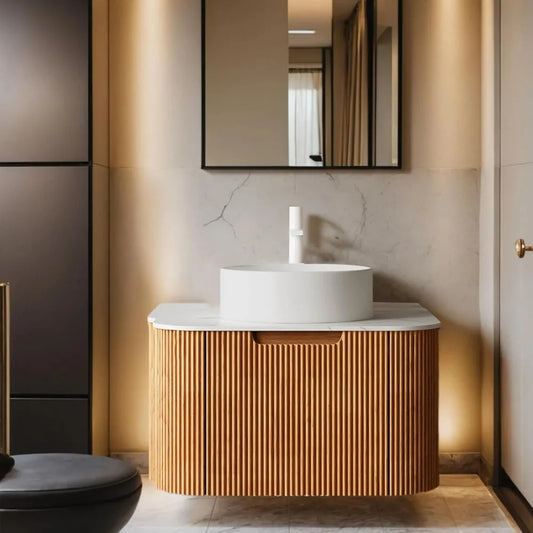 Modern Vanity with Sink, Floating Cabinet with Ultra-Thin Ceramic Basin and Marble Top, Extra Large Storage