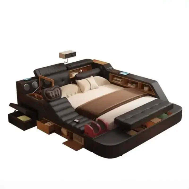 King Size Black Bed Frame With  Storage Drawers Multifunction Massage