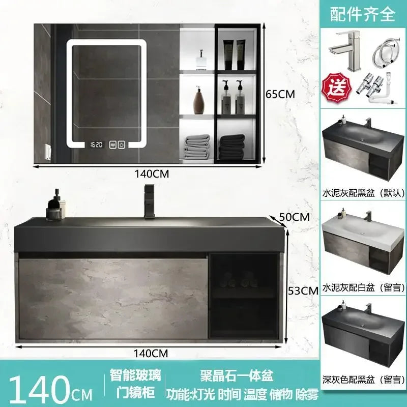 Rock Integrated Washbasin ,  Vanity Cabinets with Sink, Smart Modern mirror cabinet