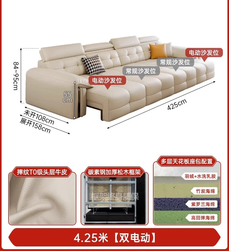 Leather Recliner Dual use electric function Double retractable sleep couch
