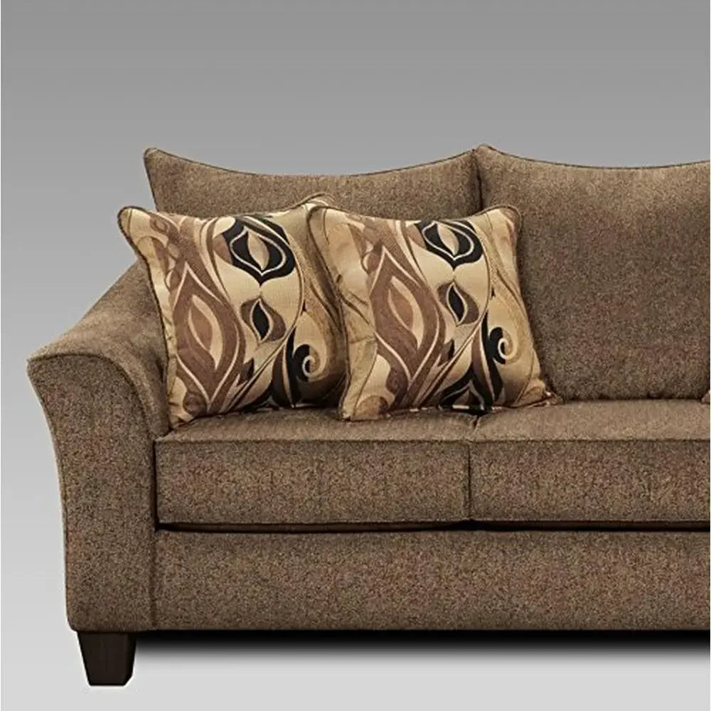 Made in America Easy Assembly Ships, Brown Fabric sofa and Loveseat with Overstuffed Back cushions, high density Foam dest