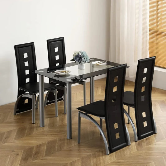 Glass Modern Dining Table for Breakfast 5 pieces, 4 chairs