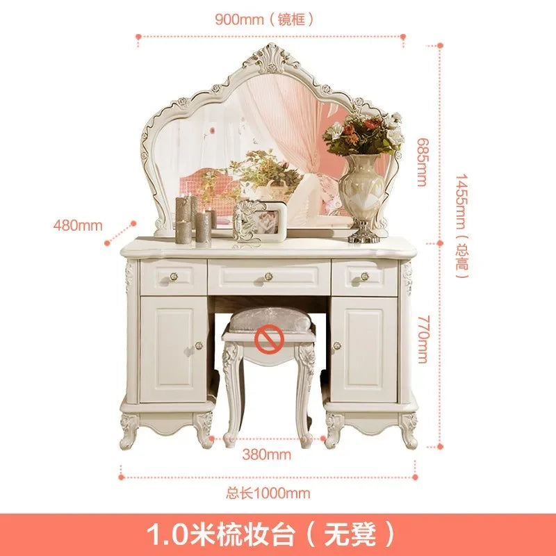 Nordic European Luxury  Girls Wooden White Tall Makeup Vanity