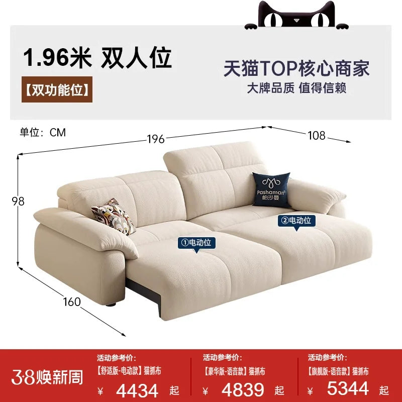 Nordic Modern Extendable White Puffs Velvet Italian Electric Luxury Foldable Double Sofas