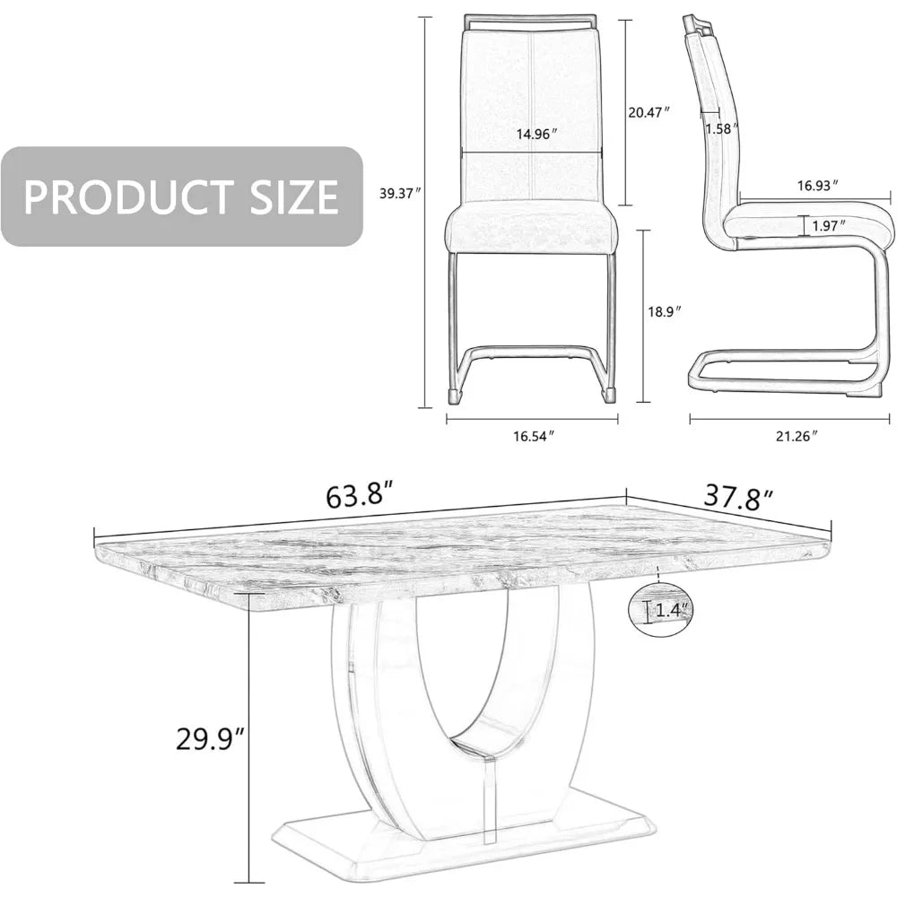 Morden Faux Marble Table Set for 6-8 with MDF Base,7 Piece Rectangle Set