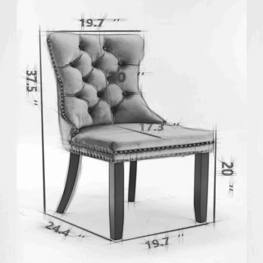 Tufted Chairs, Beige, Solid Wood, Set of 6, Nailhead Back and Ring Pull Trim