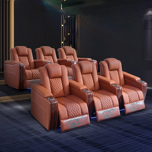 Home Theater Seating – Adjustable Genuine Leather Recliner Chairs with Cup Holder, luxury massage, electric dual motors