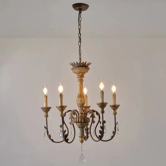 French Style Solid Wood Carving Retro  Art Chandelier Villa  Corridor High-End  Light