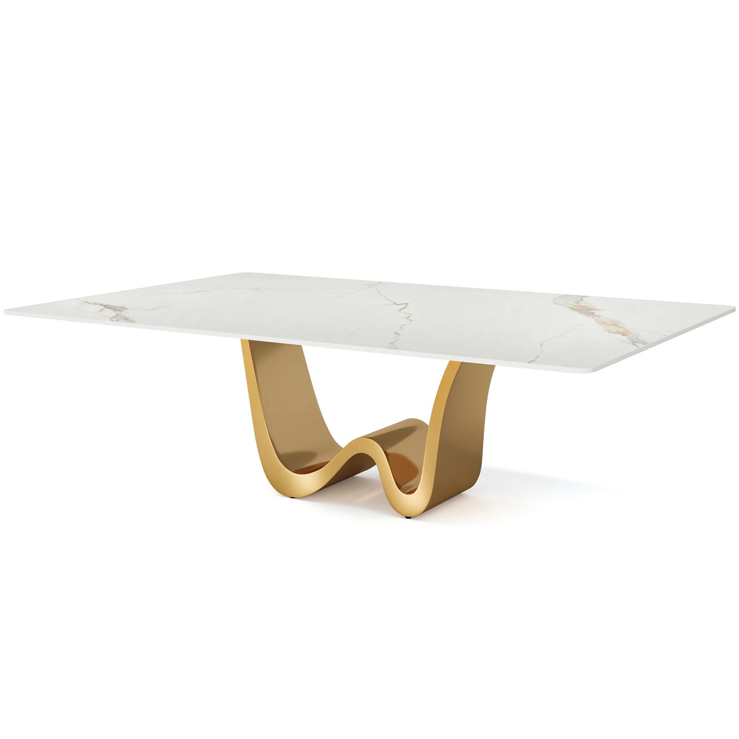 Tribesigns Sintered Stone Table for 6-8, Modern Rectangle Luxury White & Gold Dining