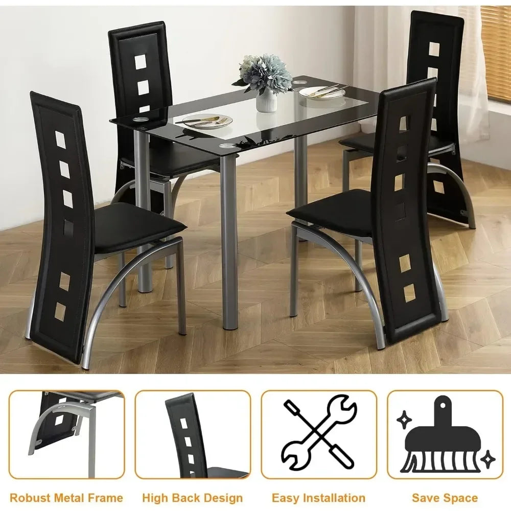 4-person Table Set, Small,Tempered Glass, Small Spaces