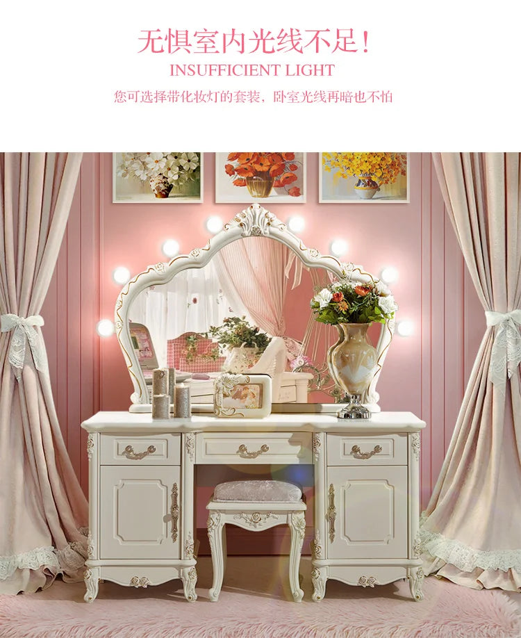 Nordic European Luxury  Girls Wooden White Tall Makeup Vanity