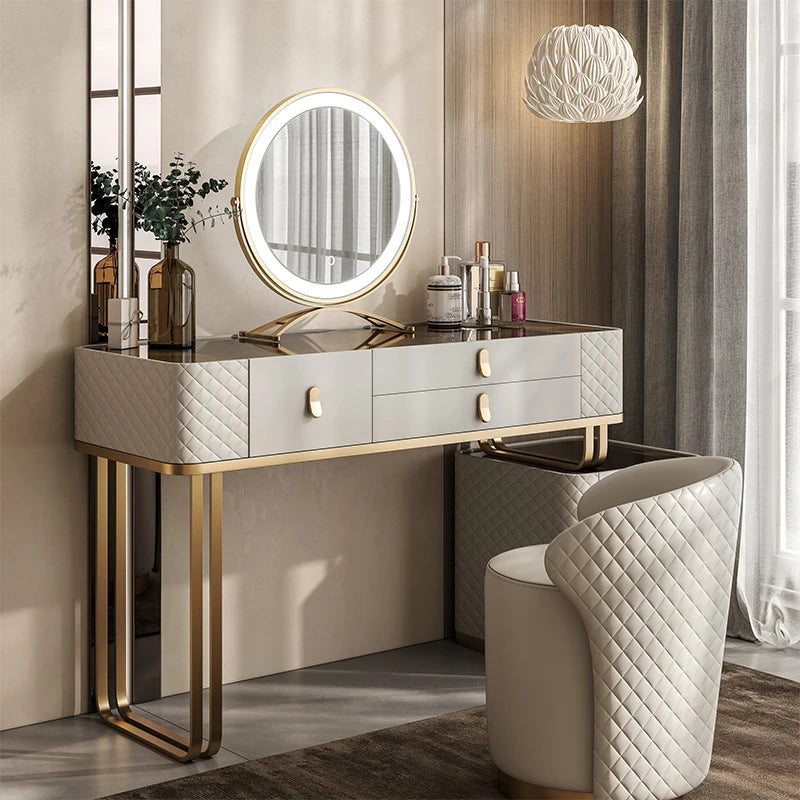 Girls Vanity Wood Moderno Gold Space saving dressing table with mirror and drawer