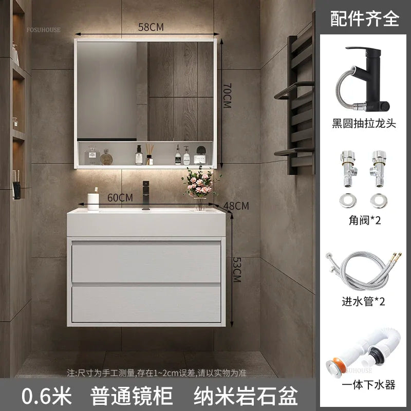 Solid Wood Luxurious Cabinet Mirror Combination Ceramic Integrated Basin Cabinets