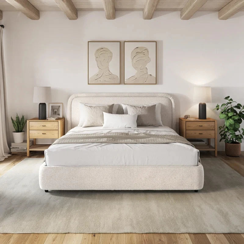 Fashionable white cream twin luxury light comfortable bed,