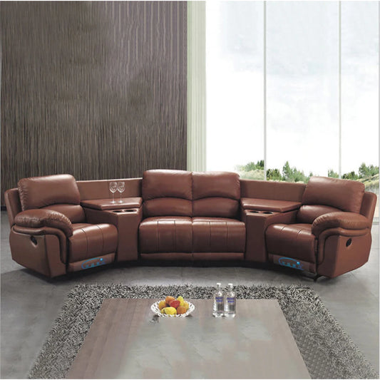 MINGDIBAO  Italian  Genuine Leather Sofa Retractable Theater Reclining Armchair 4 Seater manual and electric