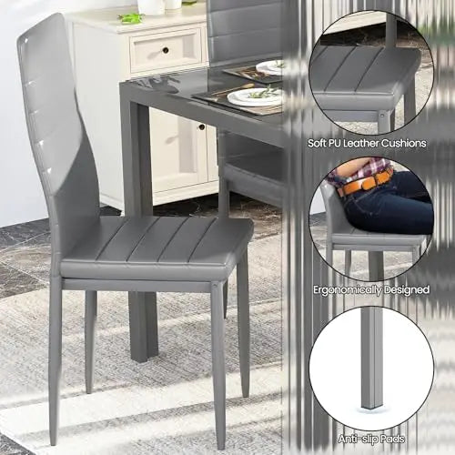 Modern Small Space Set, 7 pc set for 6, Glass table & PU Leather chairs              ,