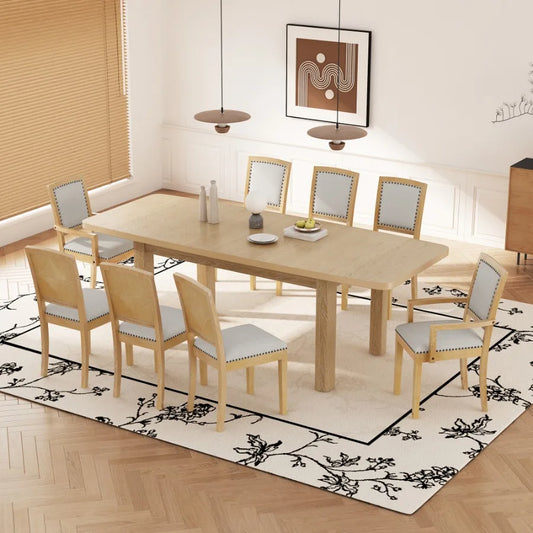 TOPMAX Rustic Extendable Table Set with Removable Leaf , 6 Upholstered Armless  Chairs