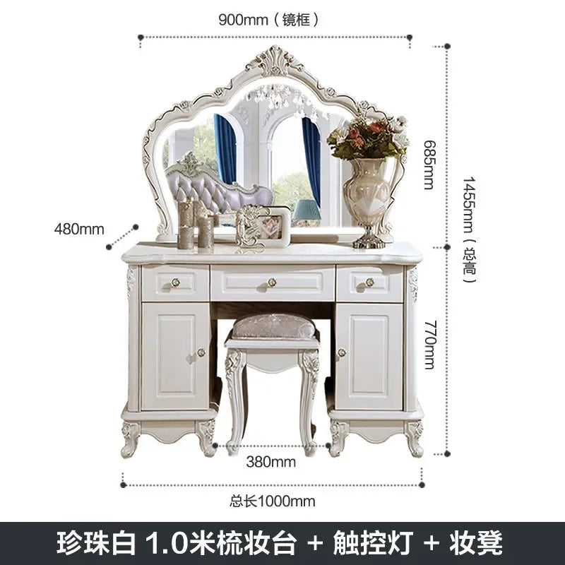 Nordic European Luxury  Girls Wooden White Tall Makeup Vanity