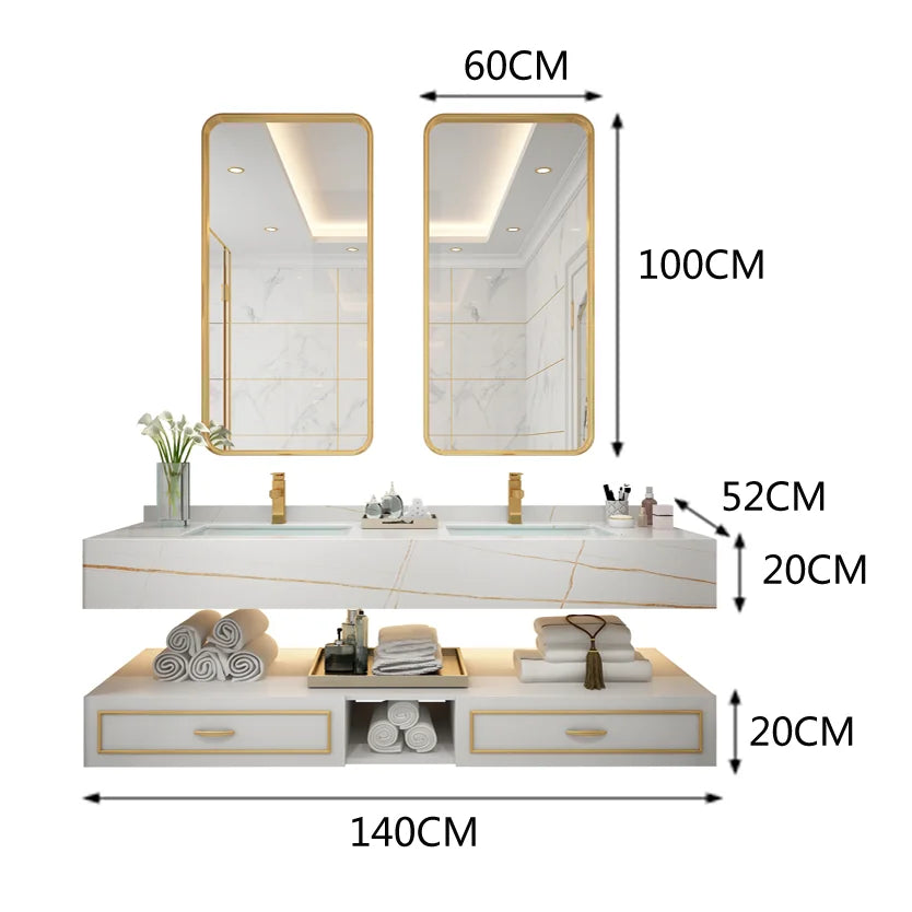 Solid Wood  Vanity Combination Of Modern  Cabinets And Minimalist Double  Washbasin  Cabinet luxury light