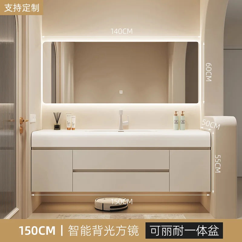 Nordic Vanity Sink White Rock Integrated Washbasin light, luxury, simple cabinet