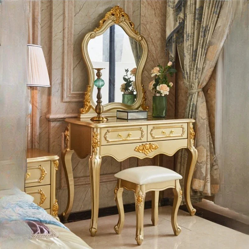 Nordic Wood European Vanity. Luxury  Dressing Table. Mirror Princess Salon