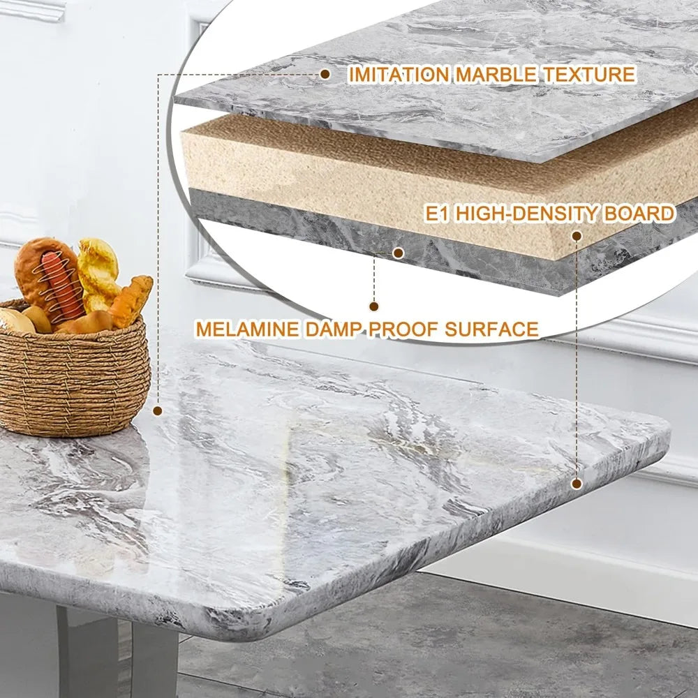 Morden Faux Marble Table Set for 6-8 with MDF Base,7 Piece Rectangle Set