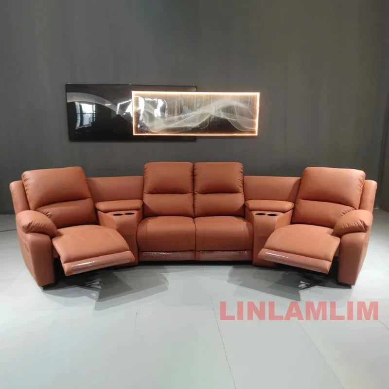 MINGDIBAO  Italian  Genuine Leather Sofa Retractable Theater Reclining Armchair 4 Seater manual and electric