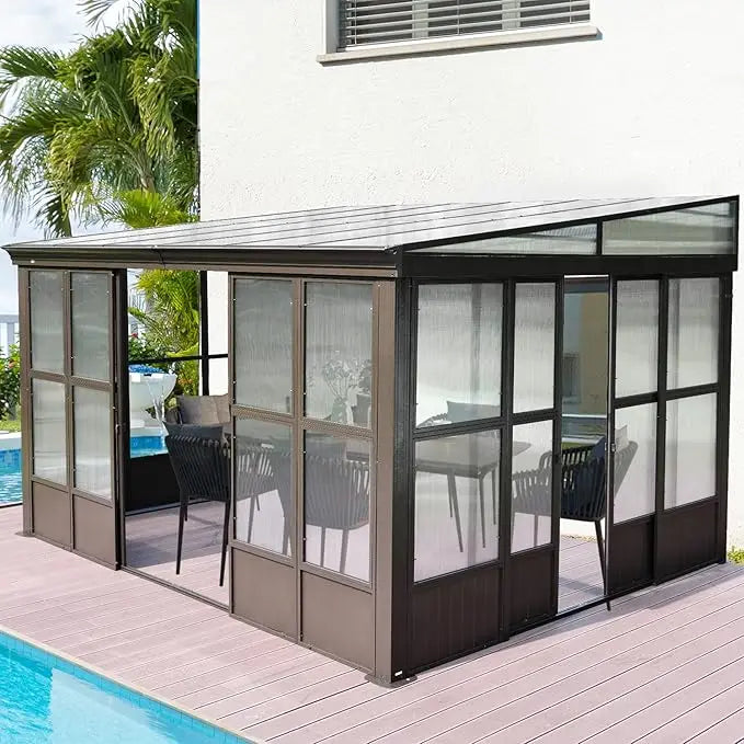 All Season Sunroom, Permanent Wall Mounted Solarium w Detachable Windows, w 2 Doors