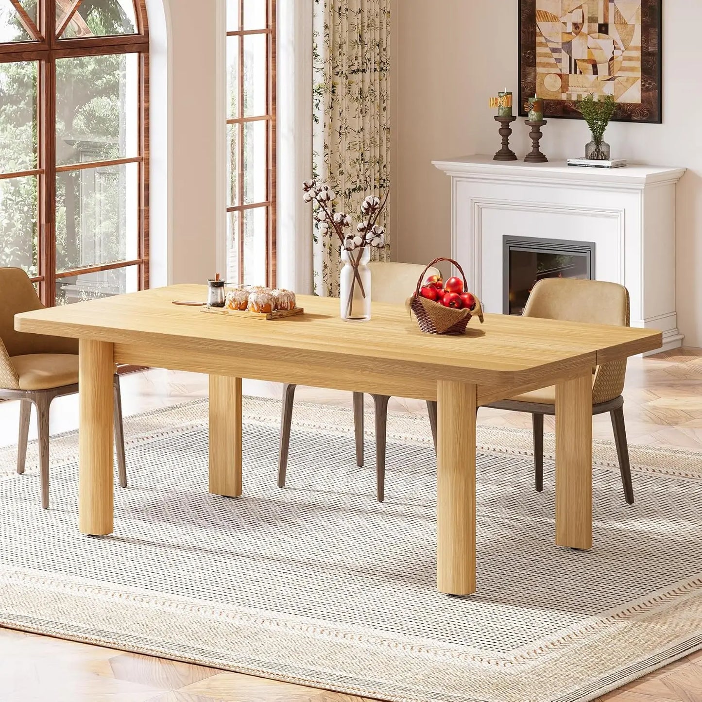 Farmhouse Wood Table  for 4-6 people, rectangular, solid wood legs