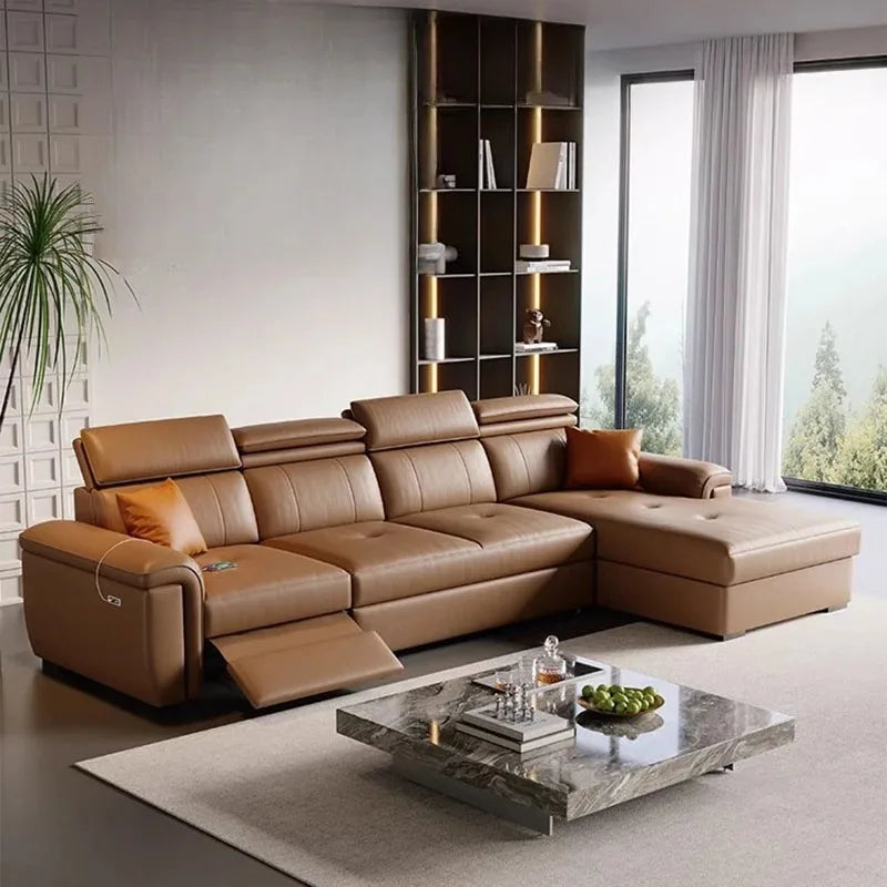 Nordic Large Luxury Brown Back Support Sofa, Designer Recliner lounge sofa