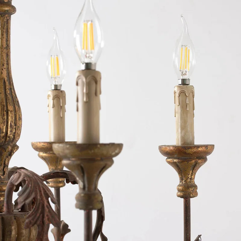 French Style Solid Wood Carving Retro  Art Chandelier Villa  Corridor High-End  Light