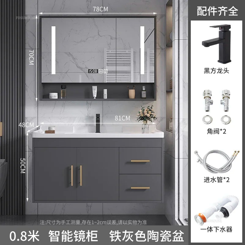 Solid Wood Luxurious Cabinet Mirror Combination Ceramic Integrated Basin Cabinets