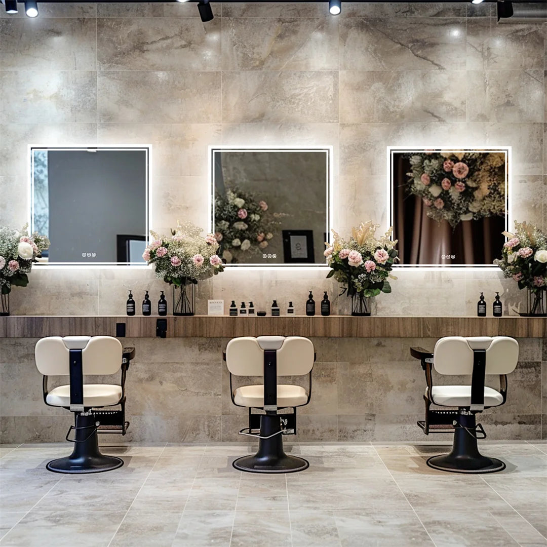 Wall Mounted Mirror Square LED Lighted Toilet , Washroom Sink , Dimming Defog Mirror for Shower , Shaving , Makeup