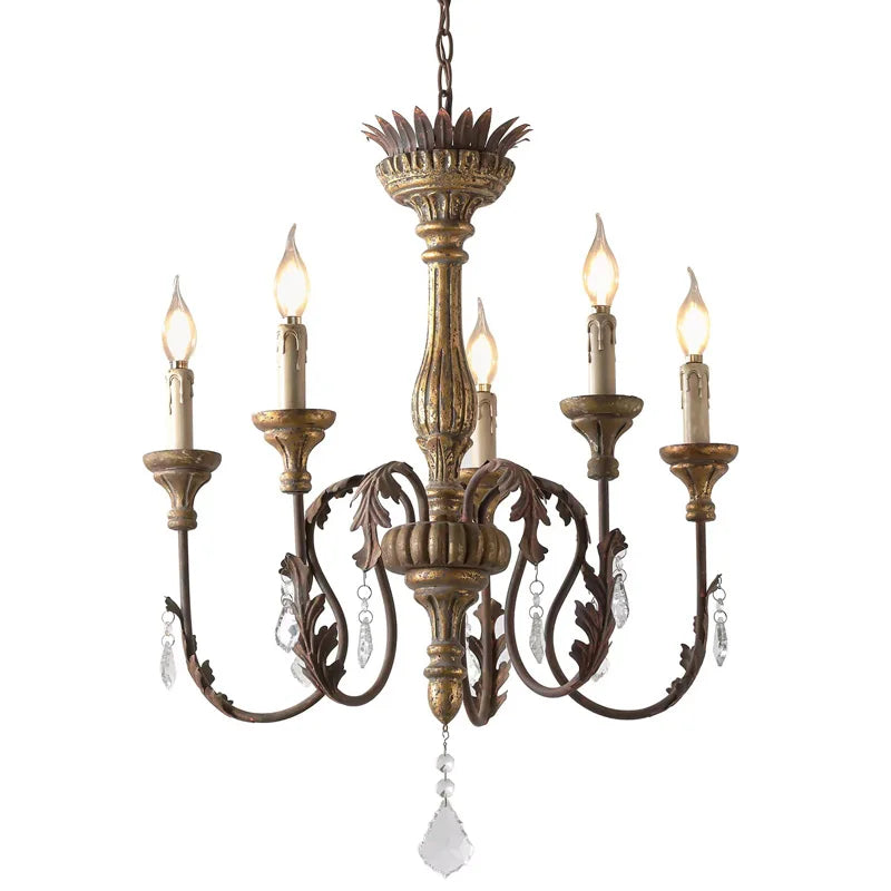 French Style Solid Wood Carving Retro  Art Chandelier Villa  Corridor High-End  Light