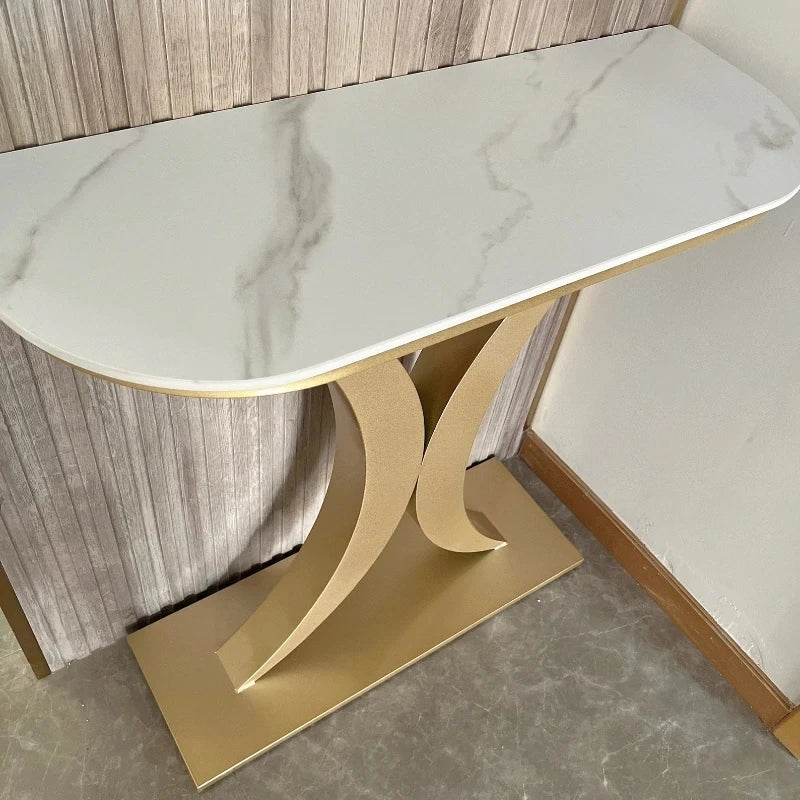 Modern Light Luxury Slate Table Entrance Console  Wrought Iron Against The Wall Hallway Table