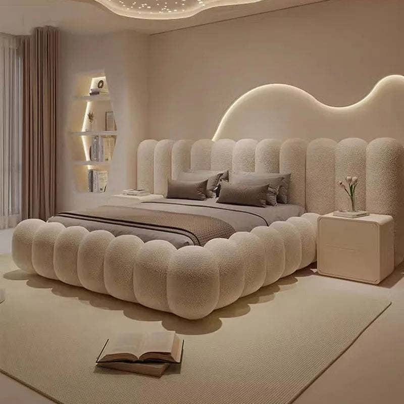 Sun Cream Hotel Wooden Bed cute, large, comfortable Italian lounge suite, salon