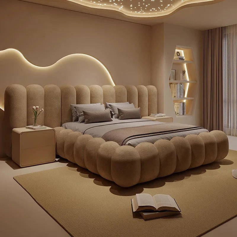 Sun Cream Hotel Wooden Bed cute, large, comfortable Italian lounge suite, salon