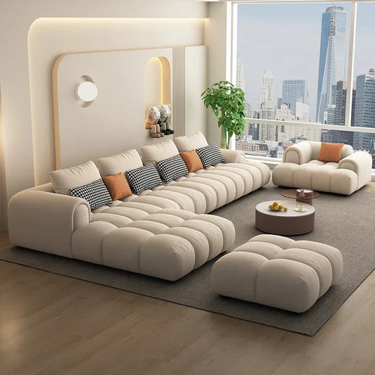 Nordic Large Filler Beige Wood  Reclining Luxury Modular Sofas