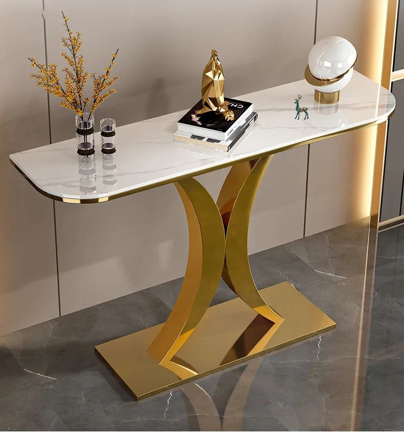 Modern Light Luxury Slate Table Entrance Console  Wrought Iron Against The Wall Hallway Table
